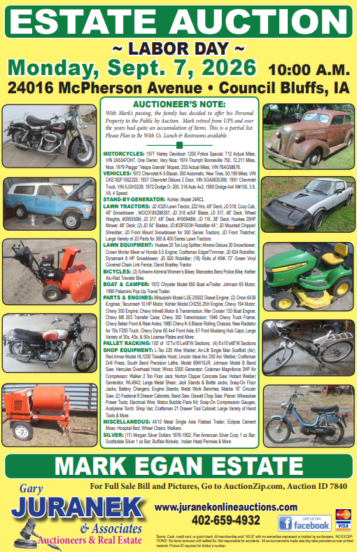 Mark Egan Auction September 1, 2025